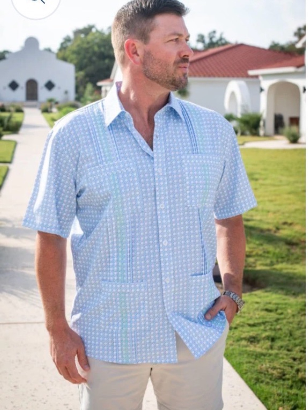 Blue Quail Men’s - Guayabera - Blue Cane Lattice Short Sleeve Shirt Sz XXL